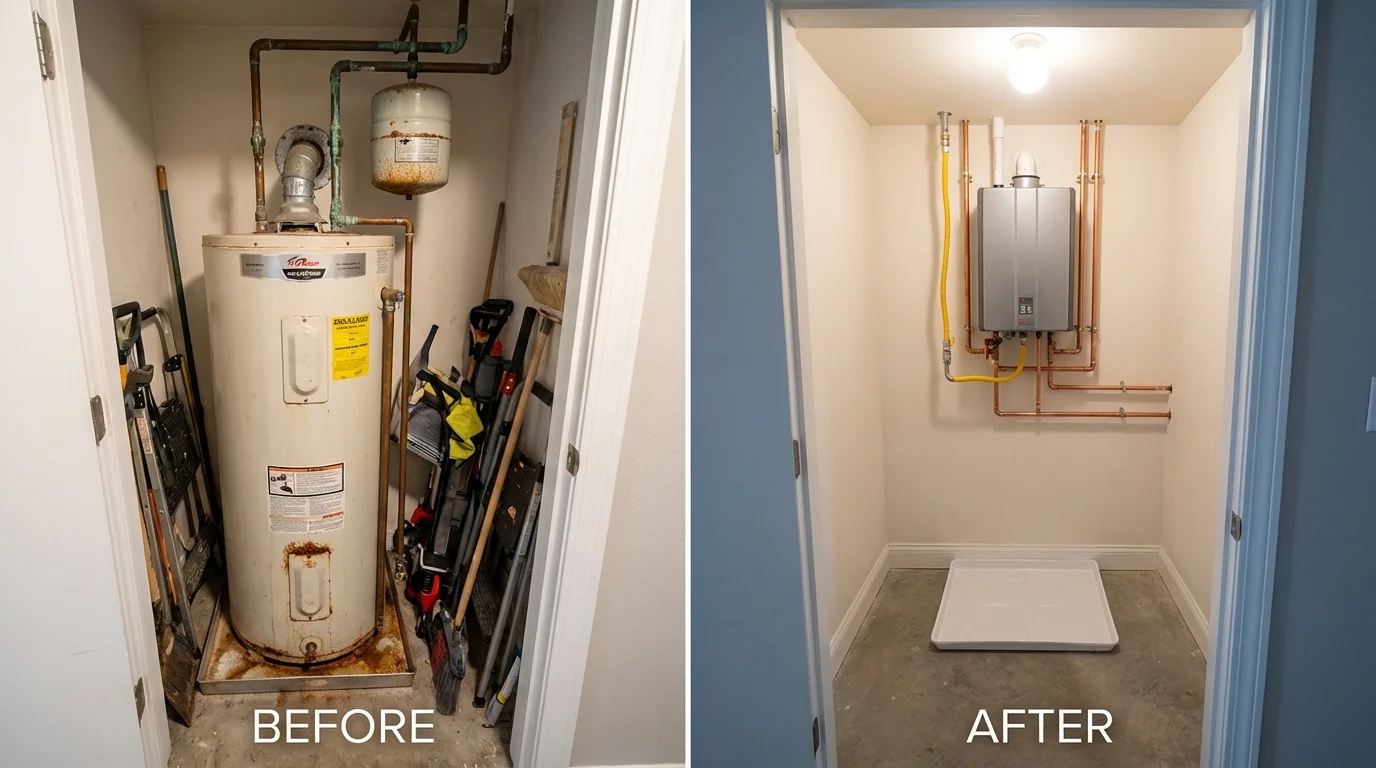 Tank water heater versus wall-mounted tankless unit comparison for Goodman, MO homeowners